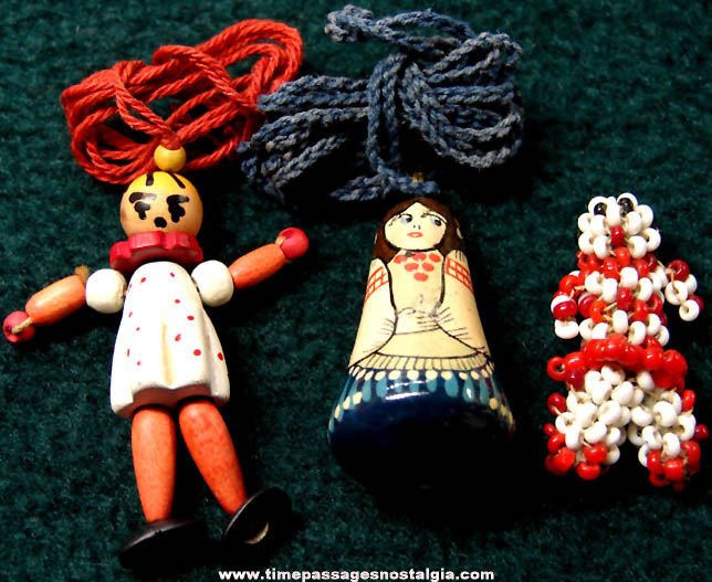 (3) Colorful Old Miniature Novelty Toy Charm or Bead Dolls