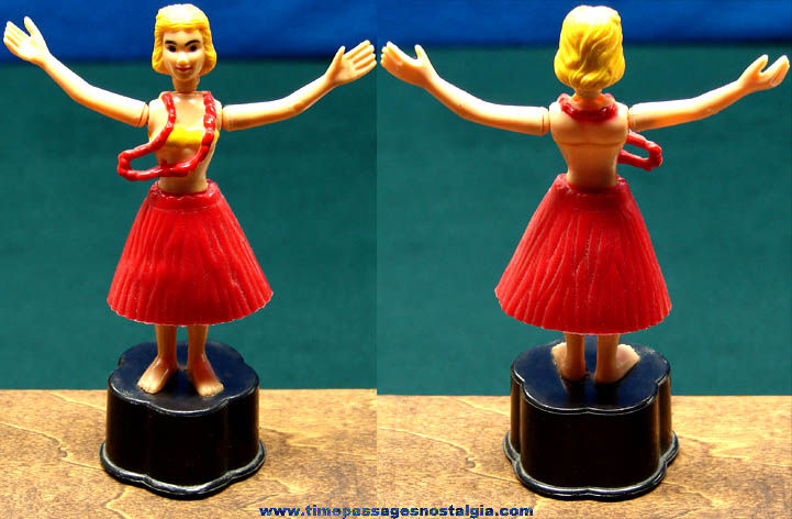 Colorful Old Novelty Toy Hula Dancer Woman Push Puppet