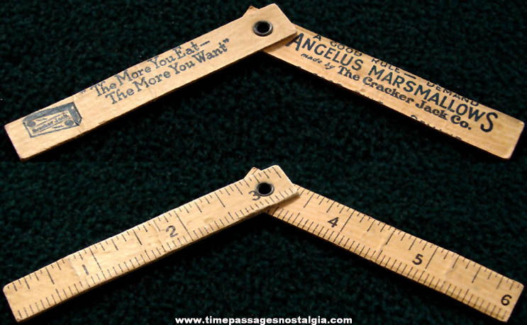 Old Cracker Jack & Angelus Marshmallows Advertising Toy Prize 6’’ Folding Ruler