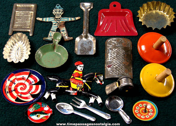 (18) Old Cracker Jack Pop Corn Confection Novelty Tin Toy Prizes