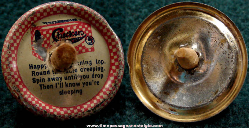 Old Checkers Pop Corn Confection Advertising Tin Toy Prize Spinning Top