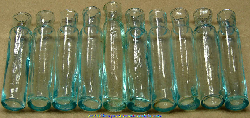 (10) Matching Old Blue Green Glass Medicine Cork Bottles