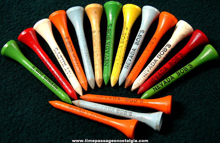 (16) Colorful Old Nevada Bob’s Advertising Wooden Golf Tees