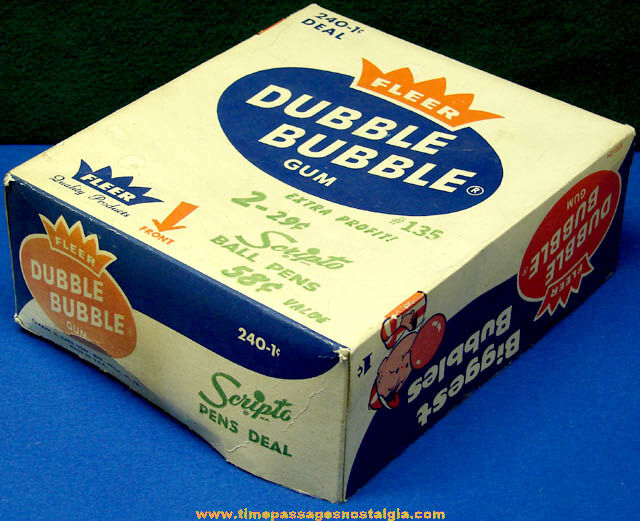 Colorful Old Fleer Dubble Bubble Gum Advertising Store Display Box with Grocer Premium Offer