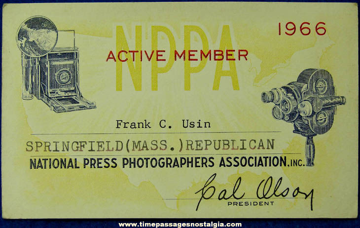 1966 National Press Photographers Association N.P.P.A. Republican Newspaper Press Pass