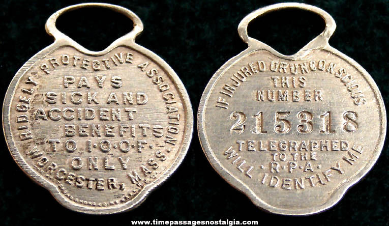 Old Independent Order of Odd Fellows Fraternal Identification Tag Fob