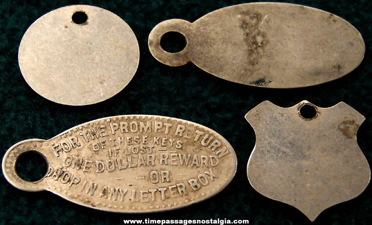 (4) Different Old Metal Identification Key Chain Tags