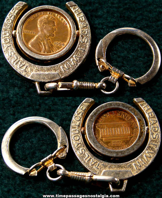 1964 Encased Cent Good Luck Horse Shoe Spinner Key Chain
