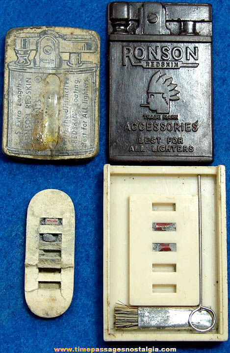 (2) Different Small Old Ronson Redskin Flint Advertising Cigarette Lighter Kits