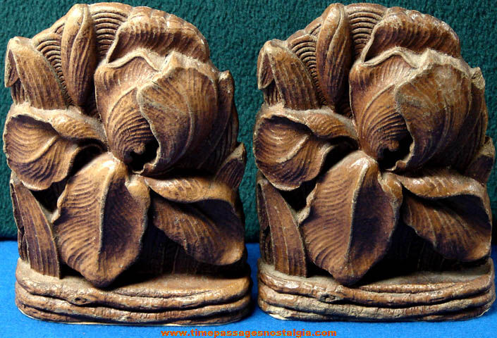 Old Molded Pair of Syroco or Multiproducts Iris Flower Bookends