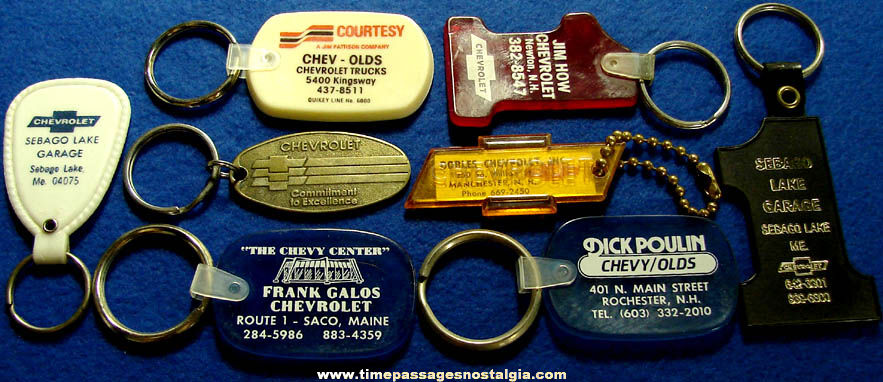 (8) Different Old Chevrolet Automobile Advertising Premium Key Chains and Key Rings