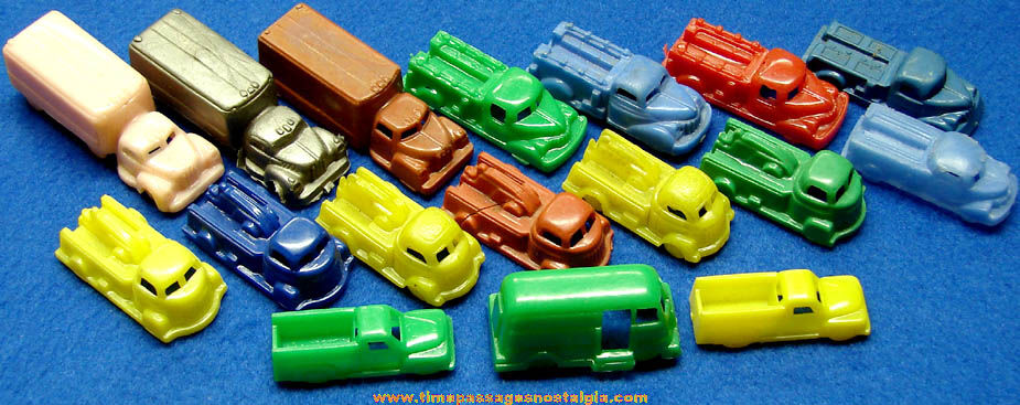 (17) Colorful Old Miniature Hard Plastic Toy Trucks