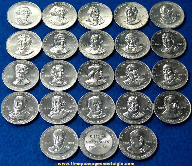 (23) Different 1968 Shell Oil Company Mr. President Advertising Premium Game Token Coins