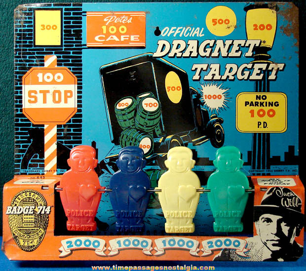 Colorful ©1955 Lithographed Tin Official Dragnet Police Toy Gun Target