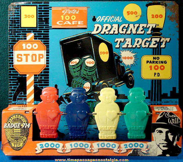 Colorful 1955 Lithographed Tin Official Dragnet Police Toy Gun Target