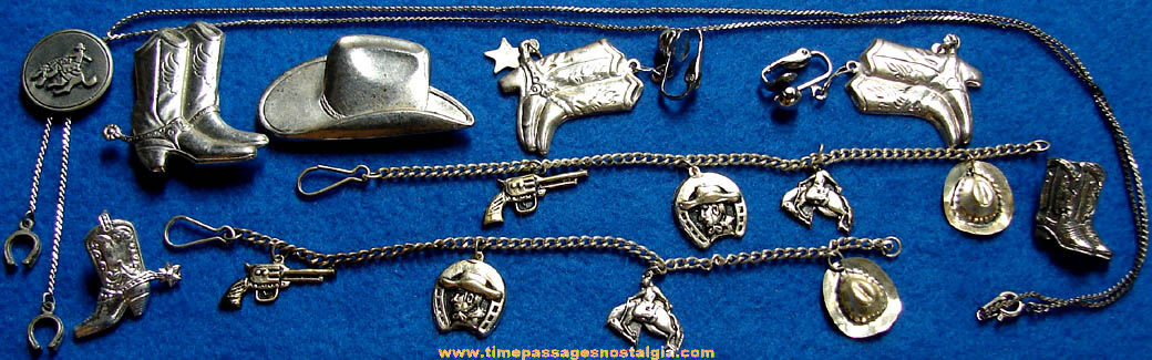 (9) Old Metal Western American Cowboy Jewelry Items