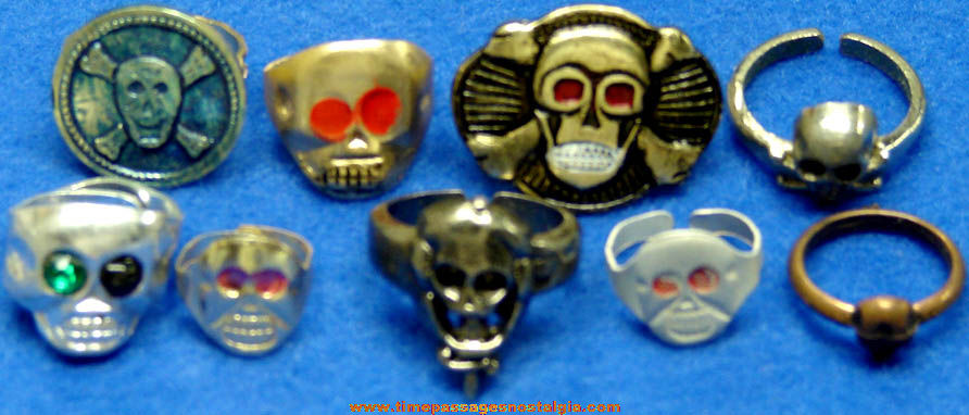 (9) Different Old Metal Skull Gum Ball Machine Prize Toy Rings