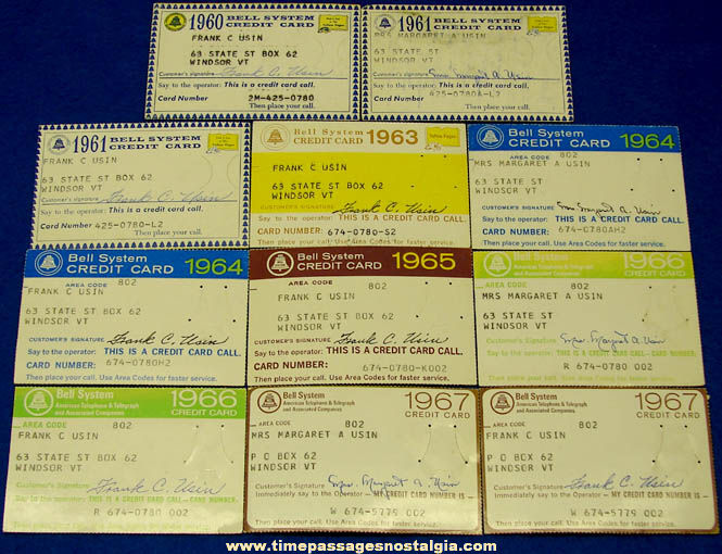 (11) 1960 - 1967 Windsor Vermont Bell System Telephone Credit Cards