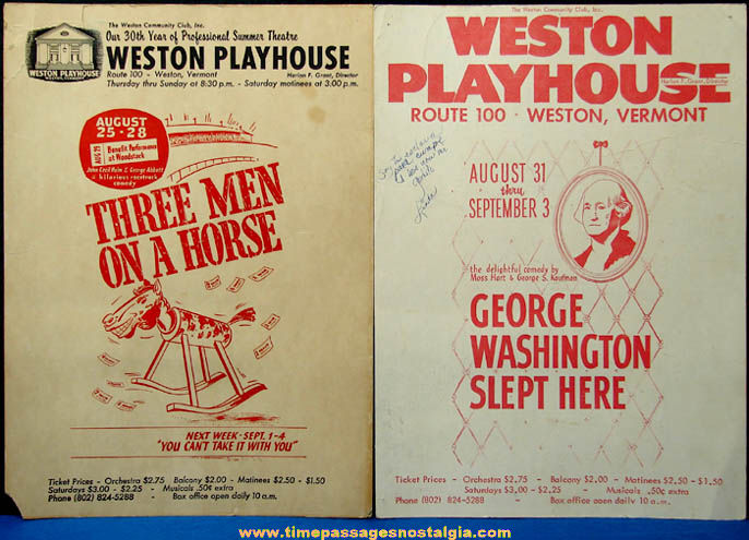 (5) Old Weston Playhouse Vermont Posters & Advertising Souvenir Program Booklets