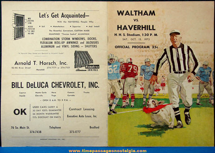 1973 Waltham vs Haverhill Massachusetts High School Football Advertising Souvenir Program Booklet