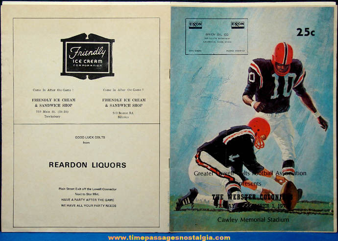 1974 Lowell vs Webster Massachusetts High School Football Advertising Souvenir Program Booklet