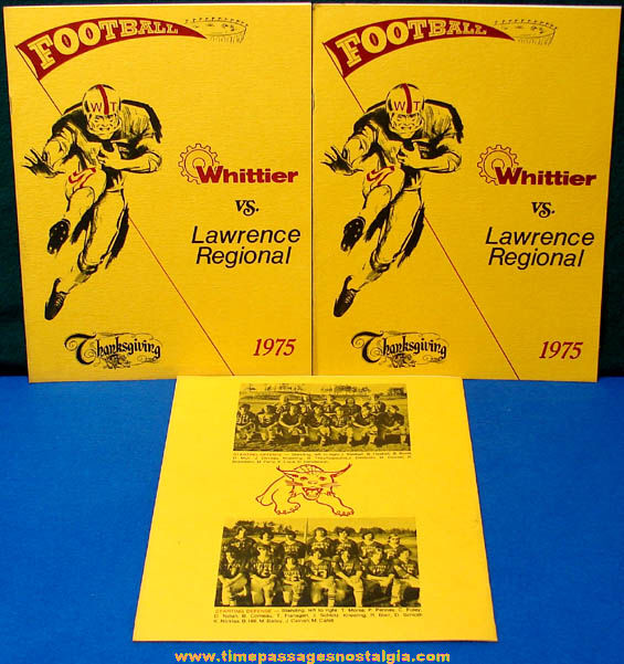 (3) 1975 Whittier vs Lawrence Massachusetts High School Football Advertising Souvenir Program Booklets