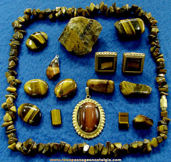 (16) Old Tiger’s Eye Stones & Jewelry Items