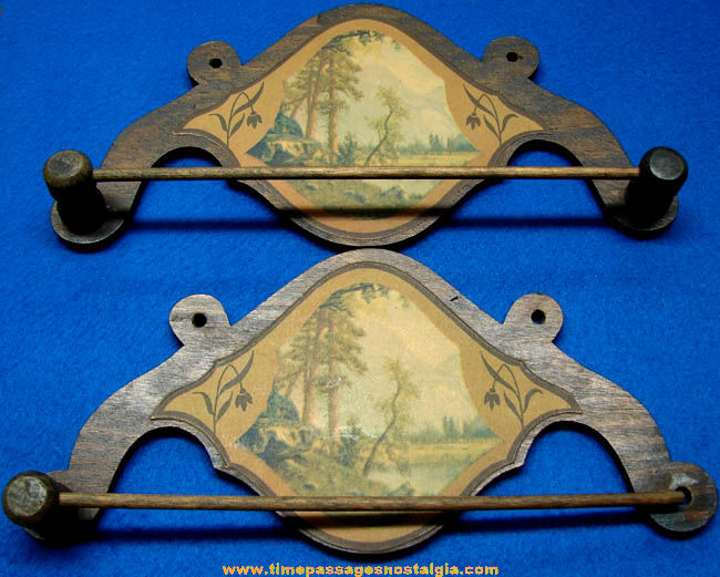 (2) Small Matching Old Wooden Wall Hanging Towel Bars
