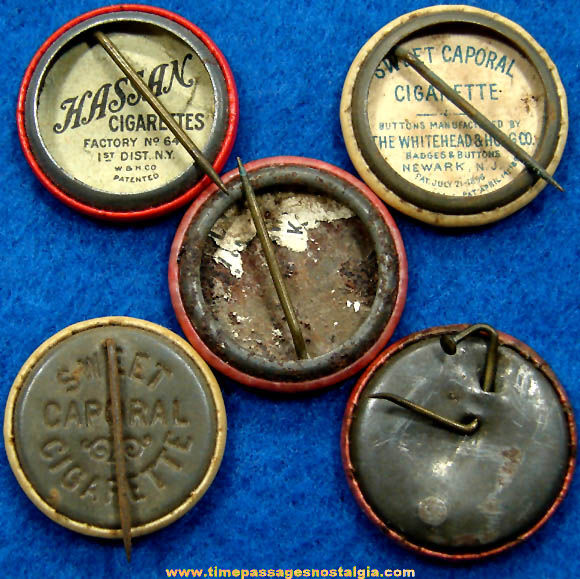 (5) Mixed 1896 Cigarette Premium Celluloid Pin Back Buttons With Sayings