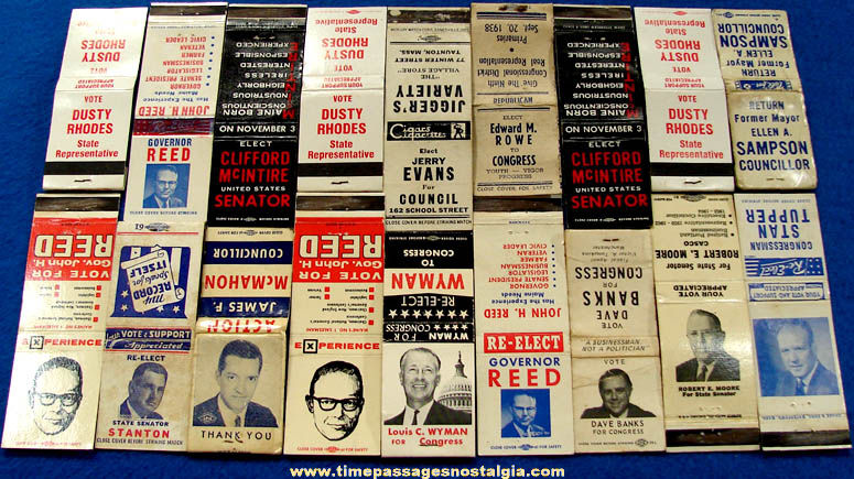 (18) Old Political Campaign Candidate Advertising Match Book Covers