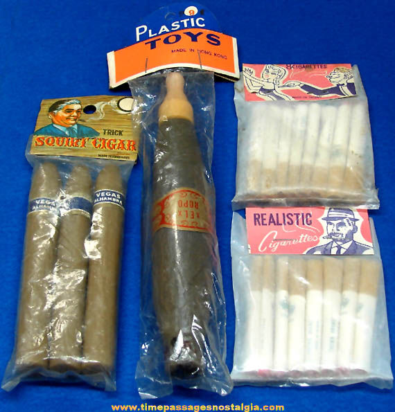 (4) Old Unopened Packages of Joke or Prank Novelty Toy Cigars & Cigarettes