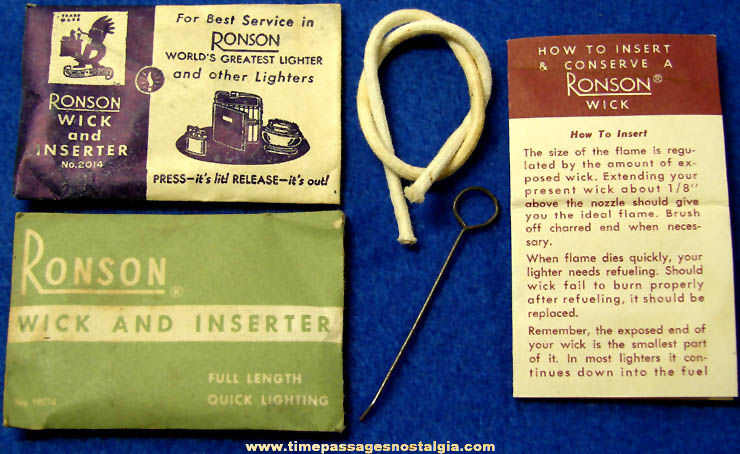 (2) Different Old Unused Ronson Cigarette Lighter Wick & Inserter Kits