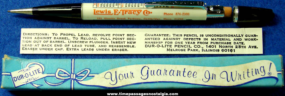 Unused Boxed 1967 Lewis E. Tracy Company Advertising Premium Calendar Mechanical Pencil