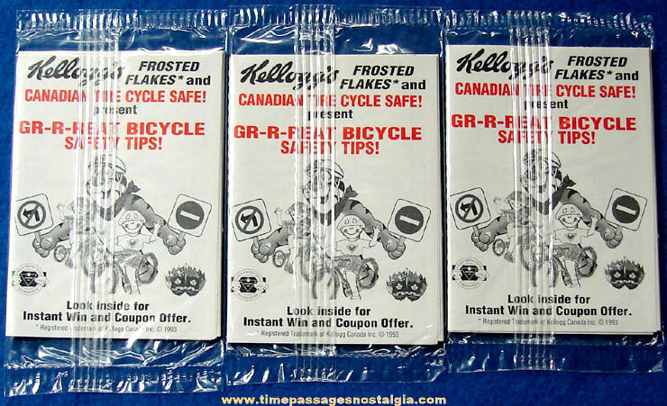 (3) Unopened 1993 Canadian Kellogg’s Frosted Flakes Cereal Advertising Great Bicycle Safety Tips Prizes