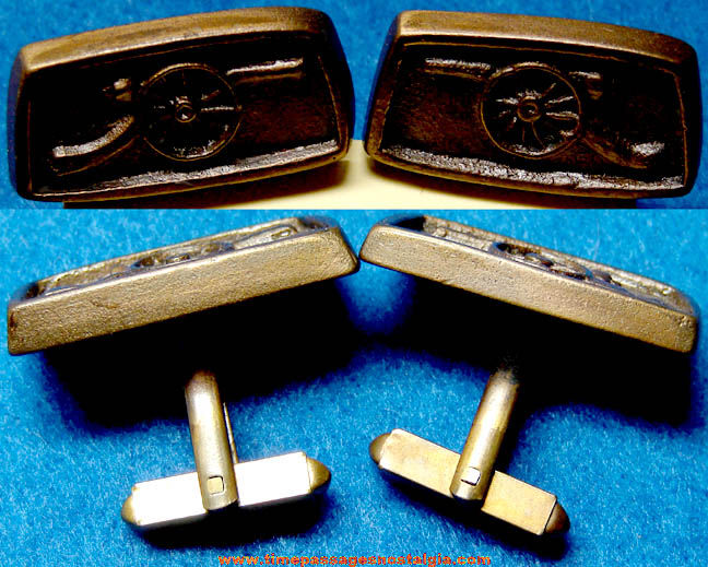 Old Cast Bronze Swedish Designer Cannon Jewelry Cuff Link Set