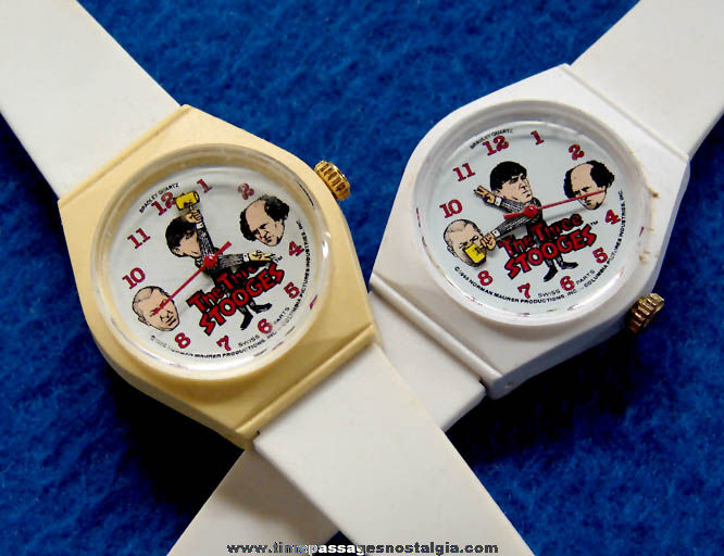 (2) Unused 1985 Three Stooges Comedian Character Bradley Wrist Watches