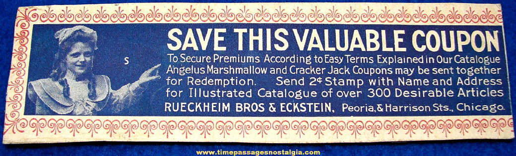 Early 1900s Cracker Jack Box Advertising Premium Coupon