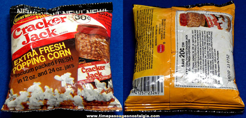 Old Unopened Special Trial Size Bag of Cracker Jack Pop Corn