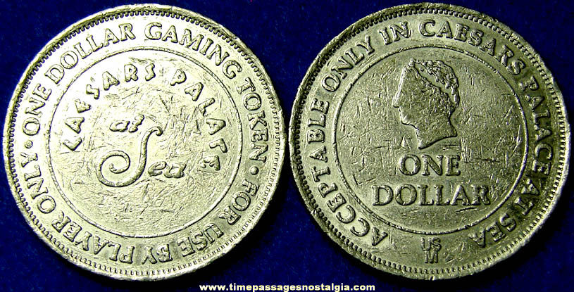 (2) Old Caesars Palace At Sea Gambling Casino Advertising Slot Machine Dollar Gaming Token Coins