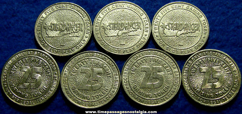 (7) Stardancer Casino Advertising Slot Machine 25 Cent Gaming Token Coins