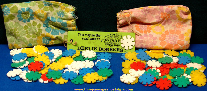 (2) 1960s Cloth Bags of Parker Brothers Toy or Game Deelie Bobbers