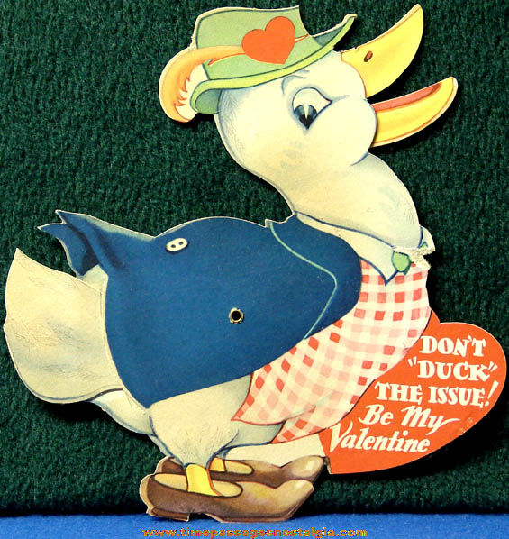 Colorful 1945 Mechanical Comic Duck Valentine Greeting Card