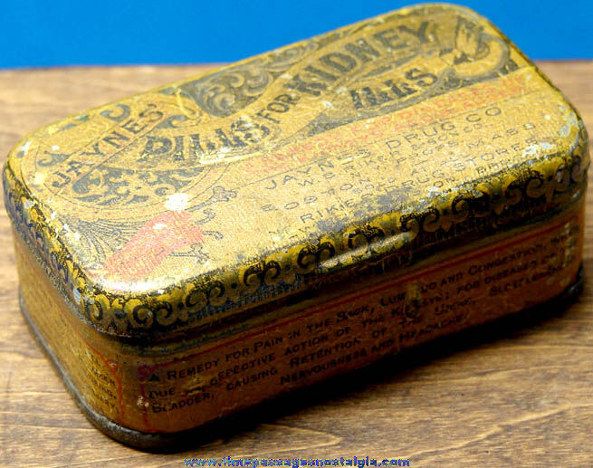 Old Jaynes’ Pills For Kidney Ills Medicine Advertising Container Tin Box