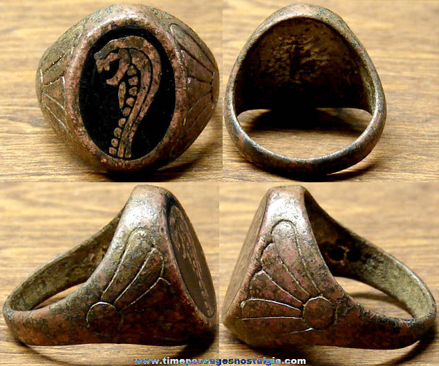 Old Enameled Metal Cobra Snake Head Jewelry Ring