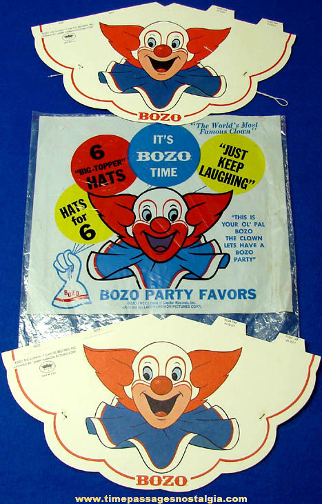 (2) Colorful Old Unused Bozo The Clown Character Party Favor Hats With Package