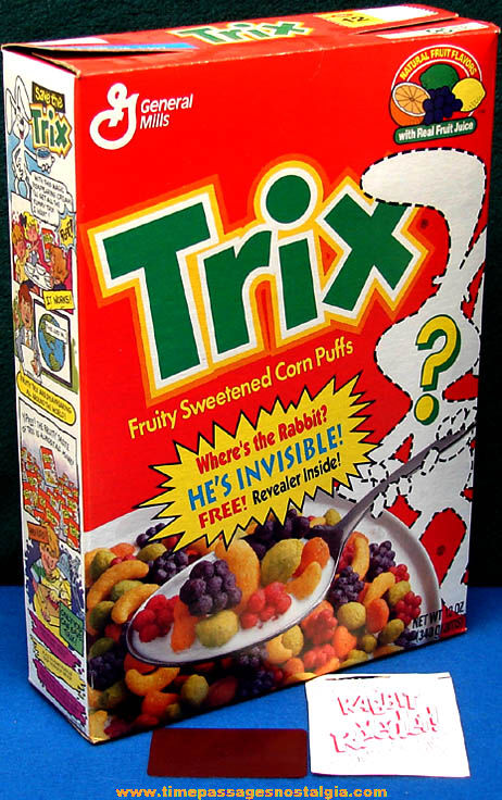 ©1993 Trix Advertising Cereal Box With Rabbit Revealer Prize