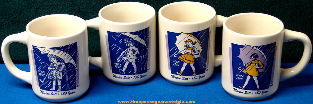 Set of (4) Different Unused Morton Salt Advertising Character Coffee Cups