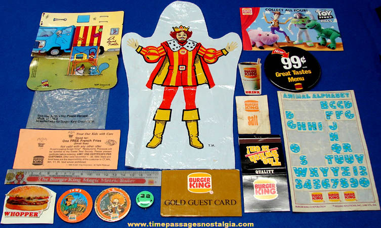 (15) Old Burger King Restaurant Advertising Premium & Promotional Items