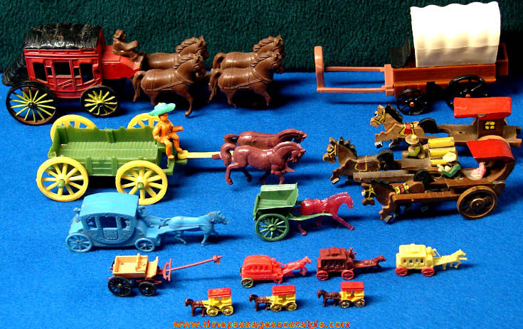 (15) Old Miniature Toy Horse Drawn Carriage Stage Coach & Wagon Vehicles