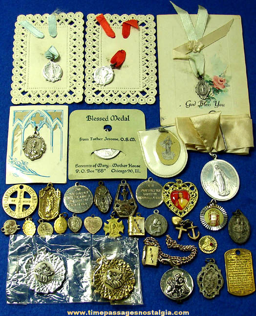 (35) Old Christian or Catholic Religious Medallion Pendant Jewelry Charms